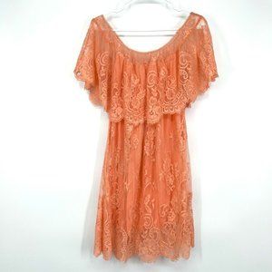 Jens Pirate Booty Dress Pink Orange Lace Off Shoulder Mini Boho